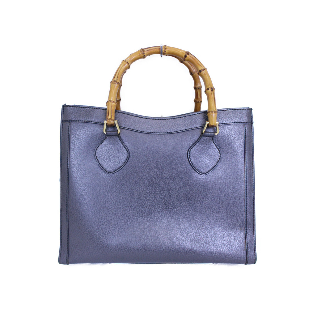 GUCCI Bamboo 2way Tote Bag Handbag Silver gray Leather
